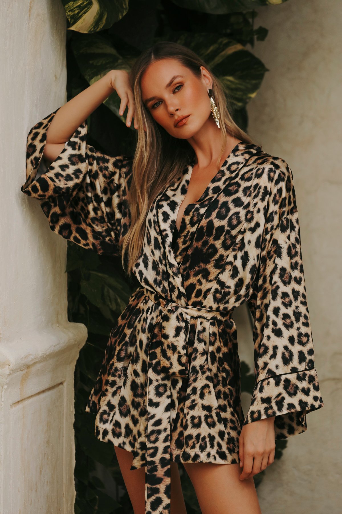 Leopard Kısa Kimono Sabahlık