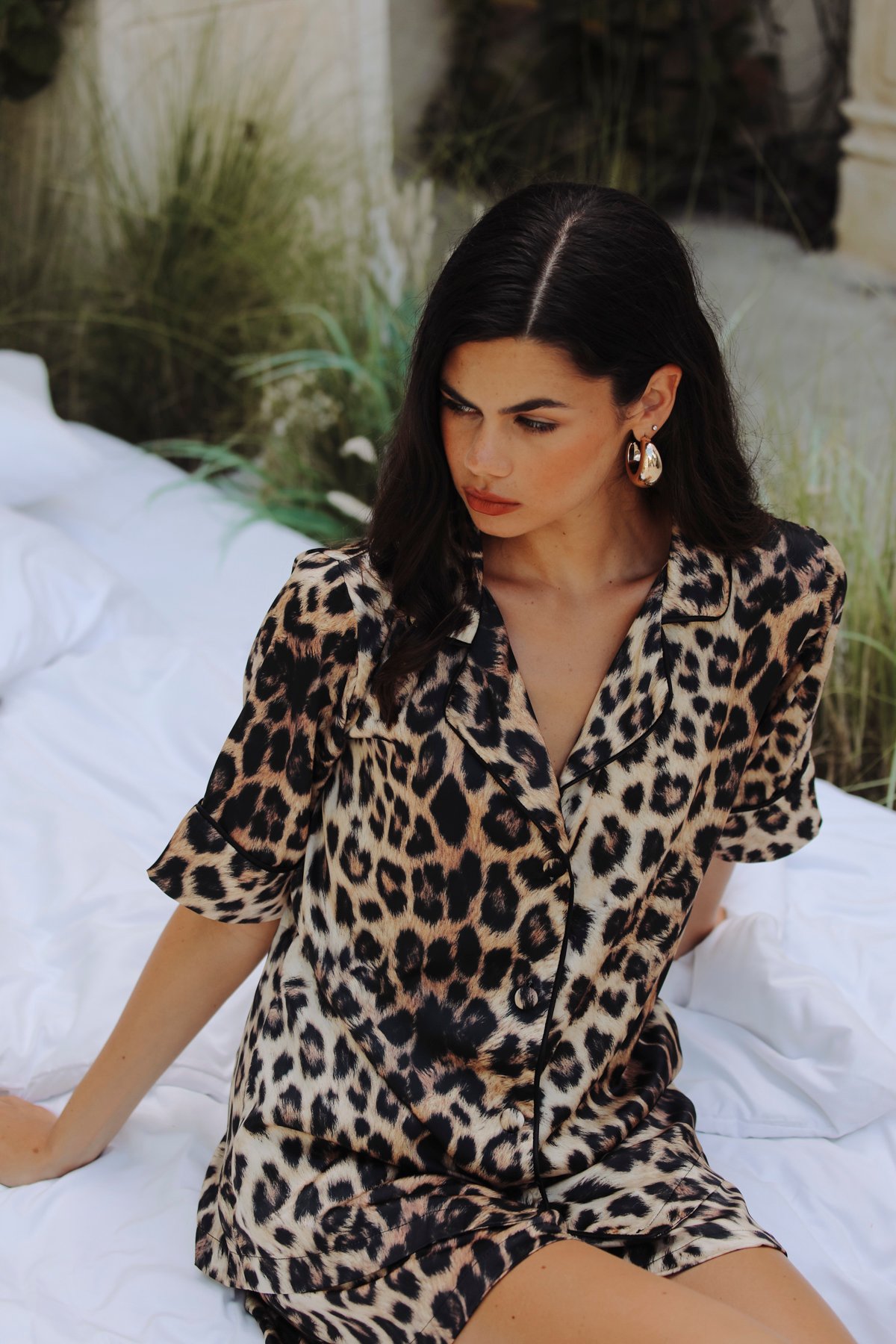 Leopard Kısa Kollu Gömlek Üst