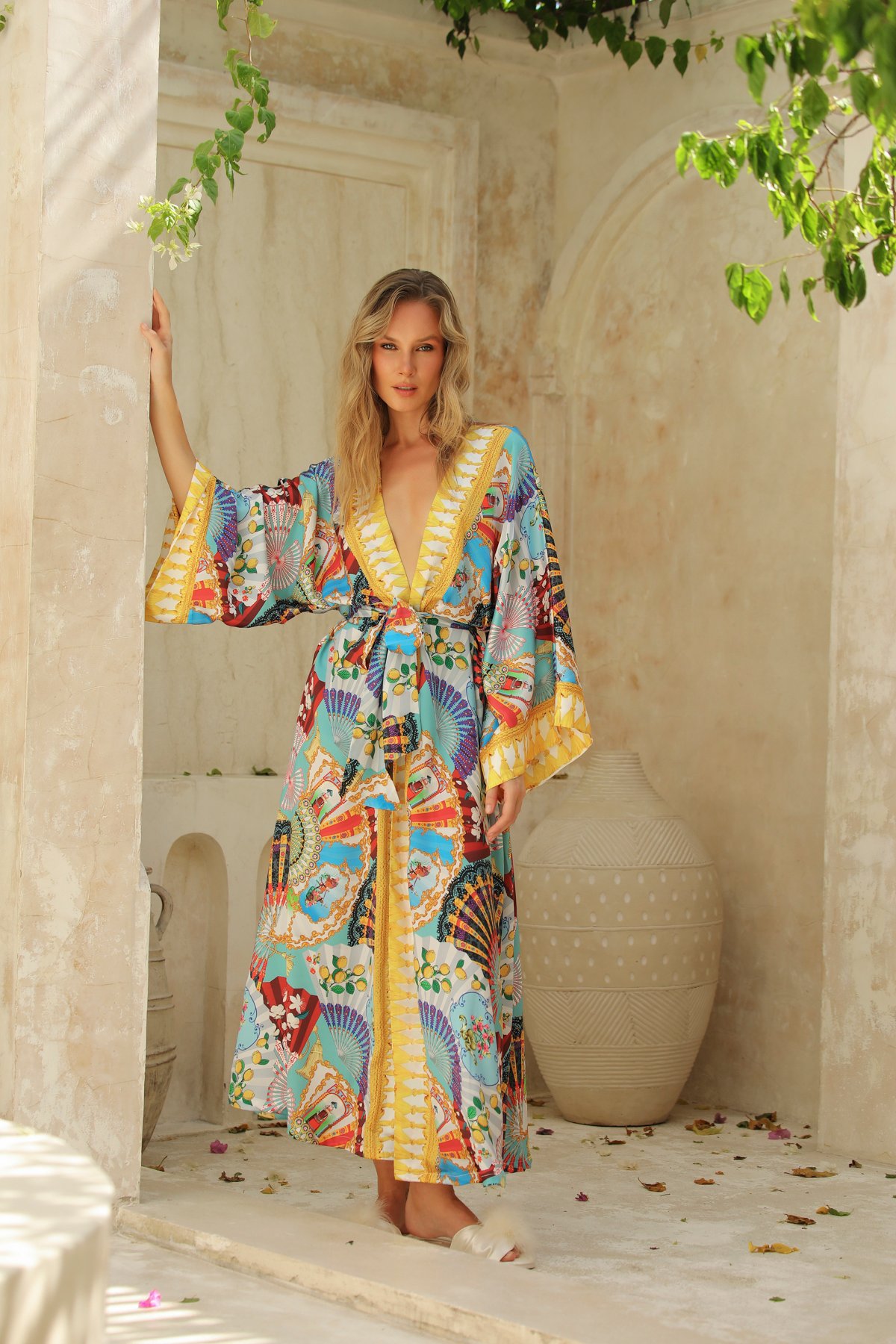 Borde Uzun Kimono Sabahlık