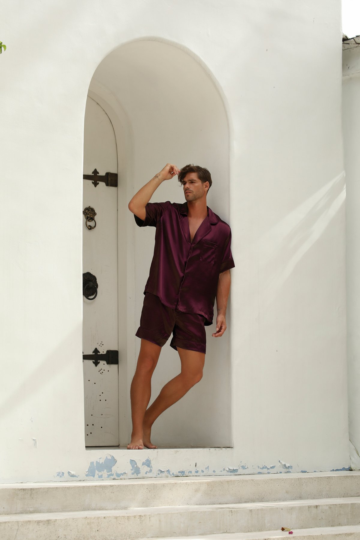 Code Burgundy Saten Şort Takım